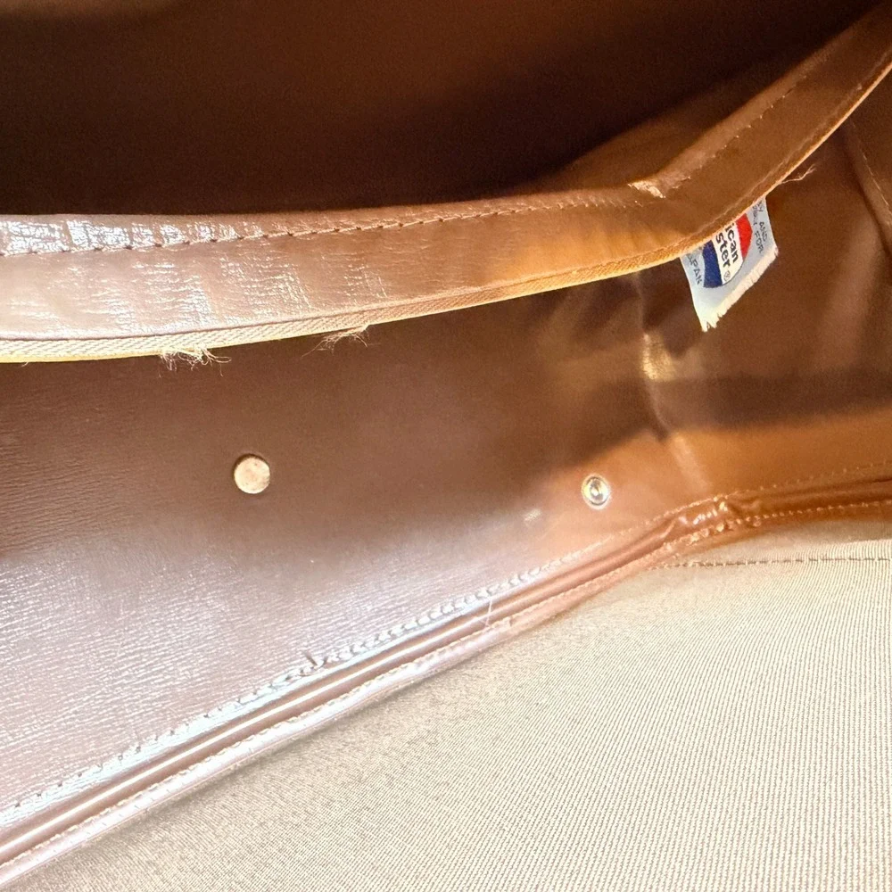 American Tourister Vintage CarryOn Suitcase Bag Brown Faux Leather Retro Travel
